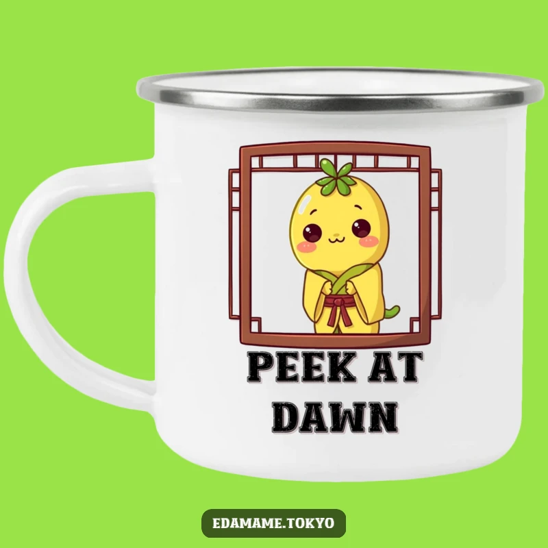 Funny Edamame Camping Mug: Yellow Kimono Peek, Outdoor Playful Gift
