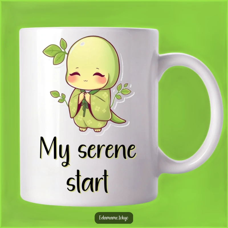 Funny Edamame Bowing Mug: Elegant Green Kimono, Perfect Polite Gift