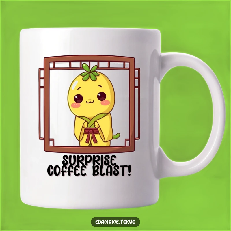 Funny Edamame Peek Mug: Yellow Kimono Surprise, Perfect Playful Gift