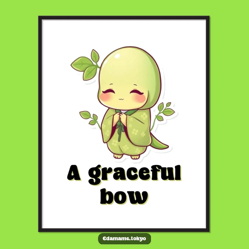Funny Edamame Digital Art: Green Kimono Bow Print, Elegant Home Decor Gift