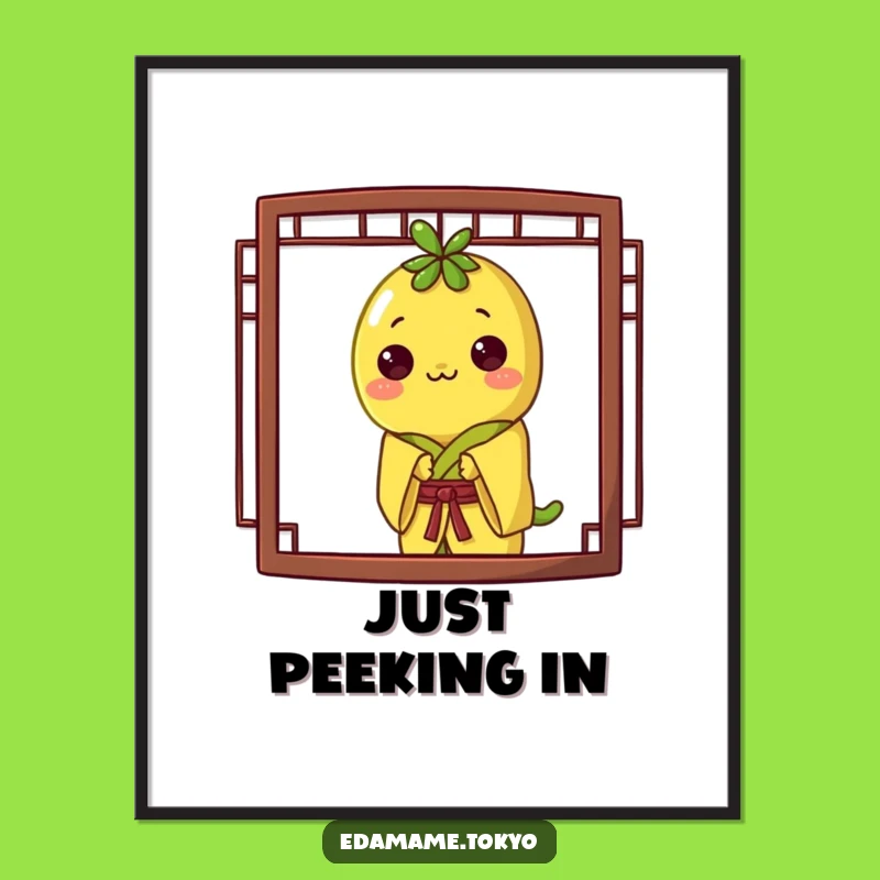 Funny Edamame Digital Art: Yellow Kimono Peek Print, Perfect Playful Decor