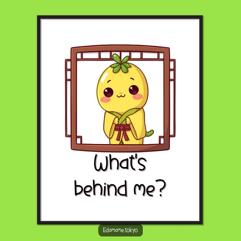 Funny Edamame Poster: Yellow Kimono Peek Art, Perfect Playful Wall Gift