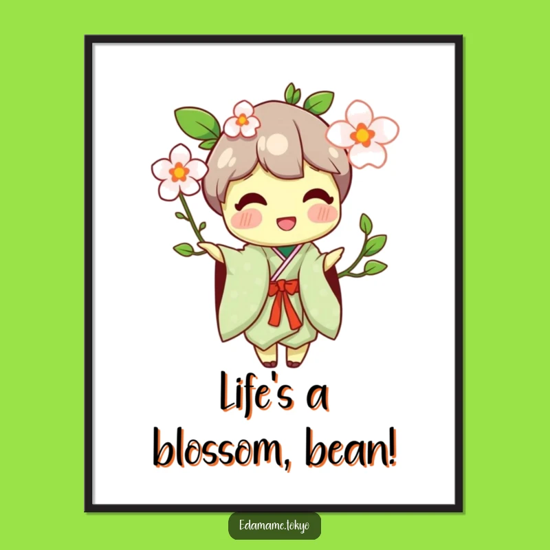 Free Printable Wall Art: Edamame Offers Blossom in Kimono Funny Downloadable Decor