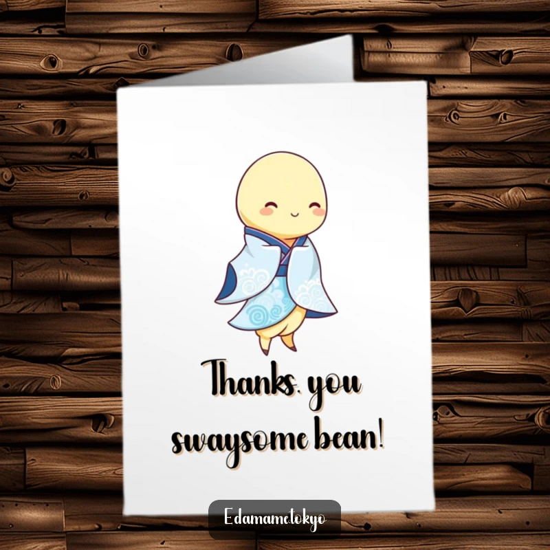 Funny Free Printable Thank You Card: A serene edamame pod wearing a kimono sways gently.
