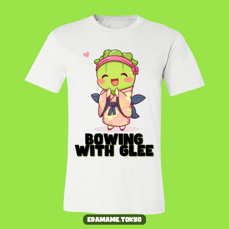 Funny Edamame T-Shirt: Joyful Bow in Vibrant Kimono - Gift Idea